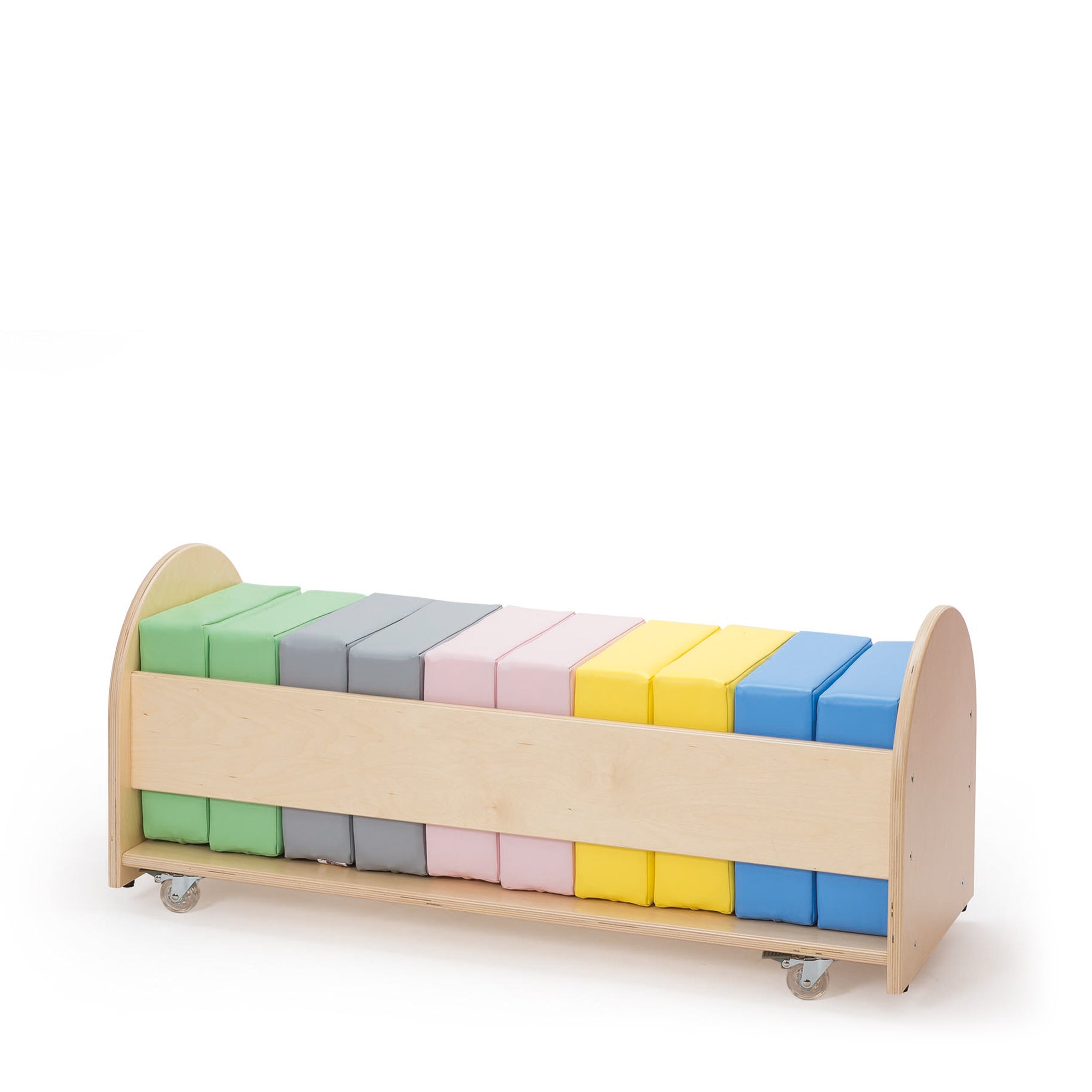SET OF PASTEL POUFS IN STAND ON WHEELS