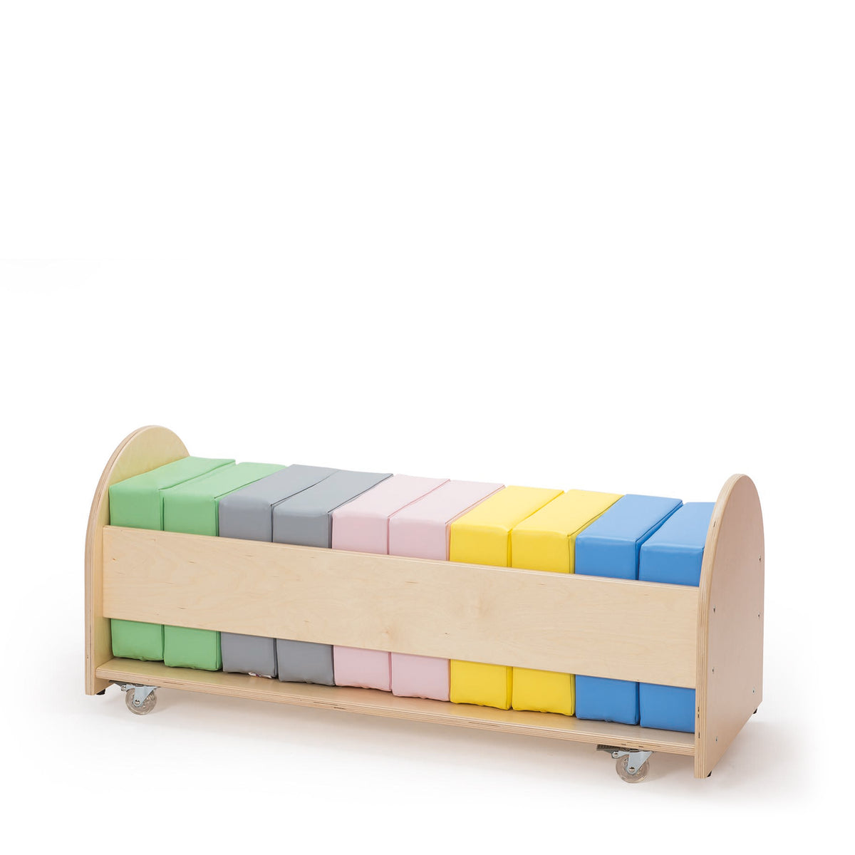 SET OF PASTEL POUFS IN STAND ON WHEELS